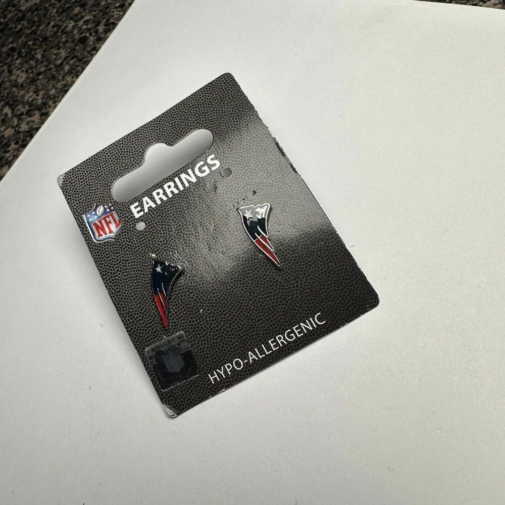 NFL New English Patriots Logo Silver Tone Blue Enamel Pierced Stud Earrings